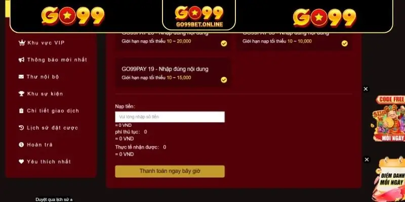 Hướng dẫn quy trình nạp nhanh bằng ví điện tử