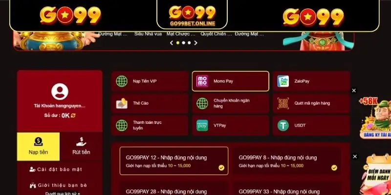 Quy định cần nắm khi nạp tiền GO99